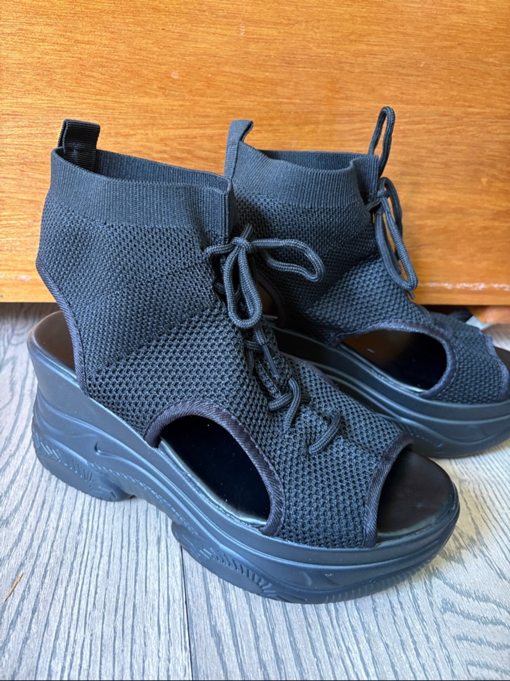 Women’s Black Knit Platform Sandal Sneakers